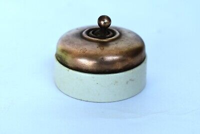Vintage English Light Switch Electric Brass Ceramic British Made Vitreous Old"13 3