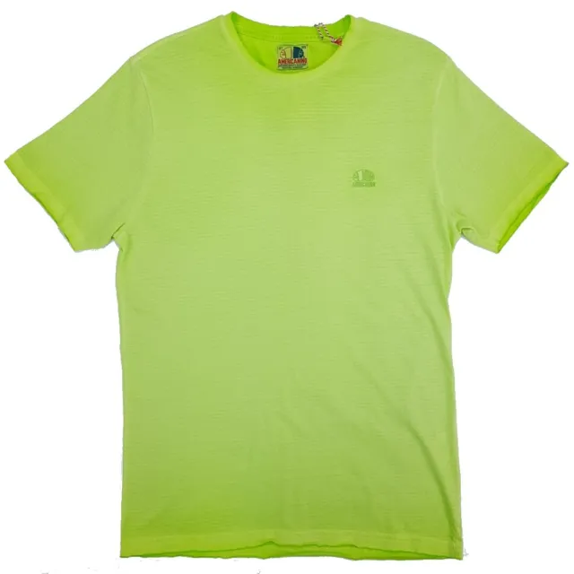 T-Shirt Uomo Manica Corta Cotone Verde Fluo con Rotture AMERICANINO M L XL