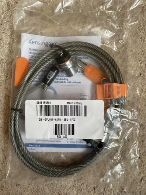 Kensington Microsaver Notebook Laptop Lock Security Cable With 2 Keys. New.