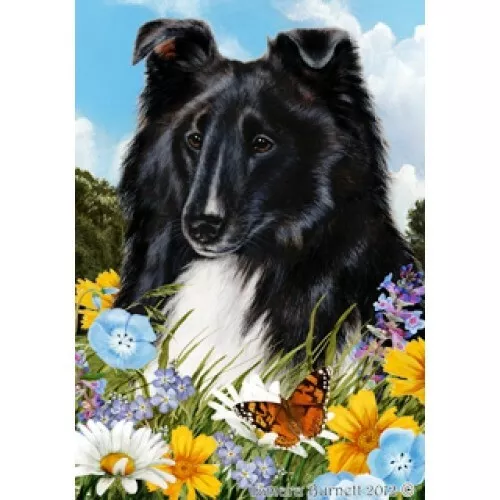 Summer Garden Flag - Black and White Shetland Sheepdog Sheltie 182281