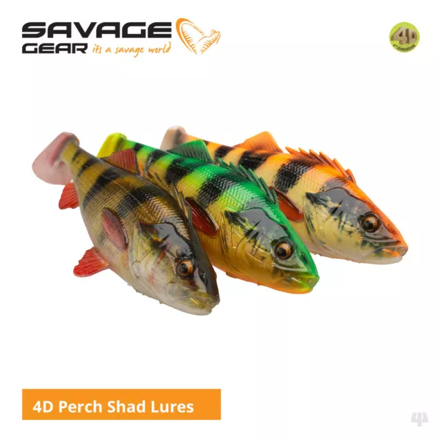 Savage Gear 4D Perch Shad Lures - Pike Zander Muskie Predator Fishing Tackle