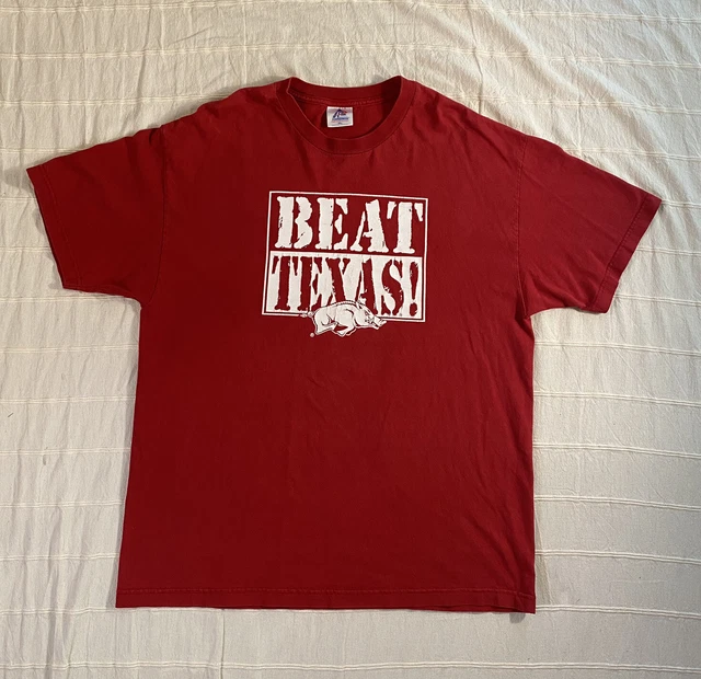 Vintage Arkansas Razorbacks T Shirt Adult Size XL Beat Texas Double Sided Tee