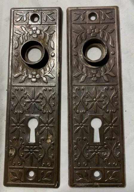 VINTAGE Victorian EastLake Brass Plated Embossed DOOR KNOB BACKPLATES