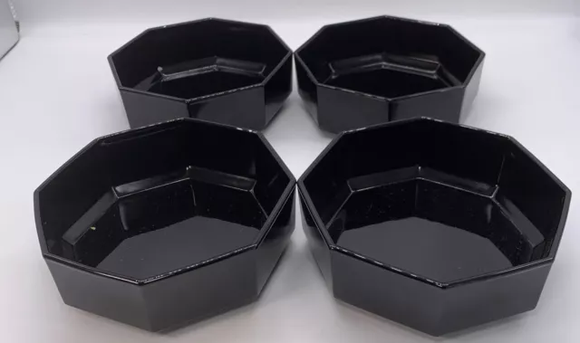 4 Arcoroc France Octime Black Glass Octagon Soup Or Cereal Bowls France Vintage