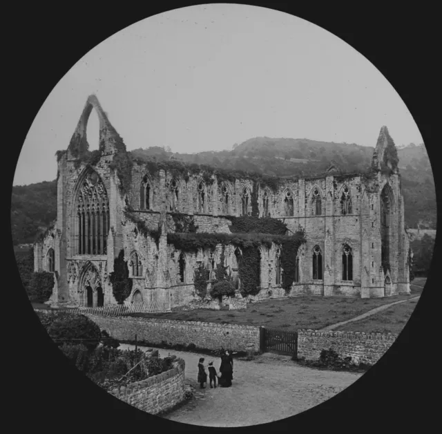 ANTIQUE Magic Lantern Slide TINTERN ABBEY FROM SW C1888 VICTORIAN PHOTO WALES