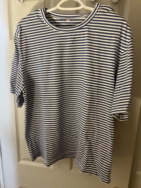 Women’s Post Surgery Shirt Blue And White Stripes Snap Access Large