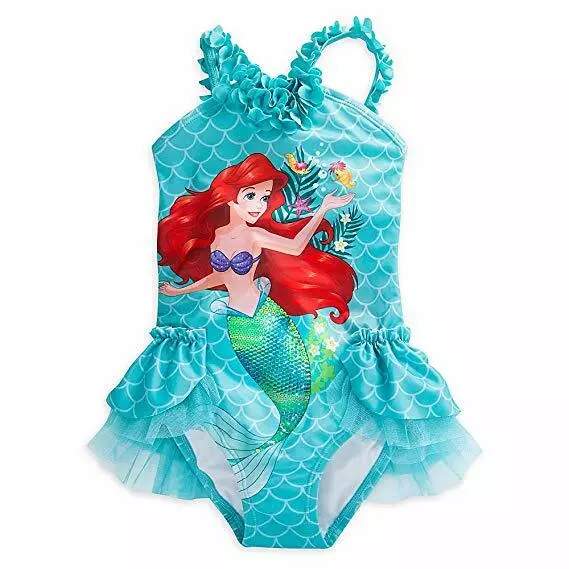 NWT Disney Store Ariel Deluxe Swimsuit Little Mermaid Girls 5/6,7/8