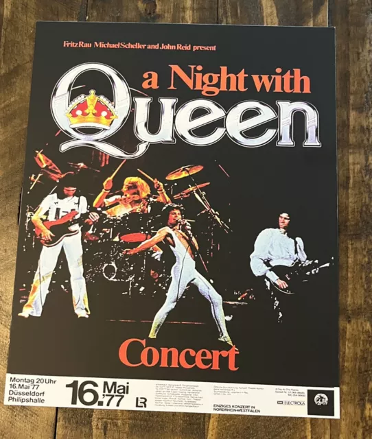 A NIGHT WITH QUEEN 1977 RETRO REPLICA MINI ROCK CONCERT POSTER 8x10 CARDSTOCK