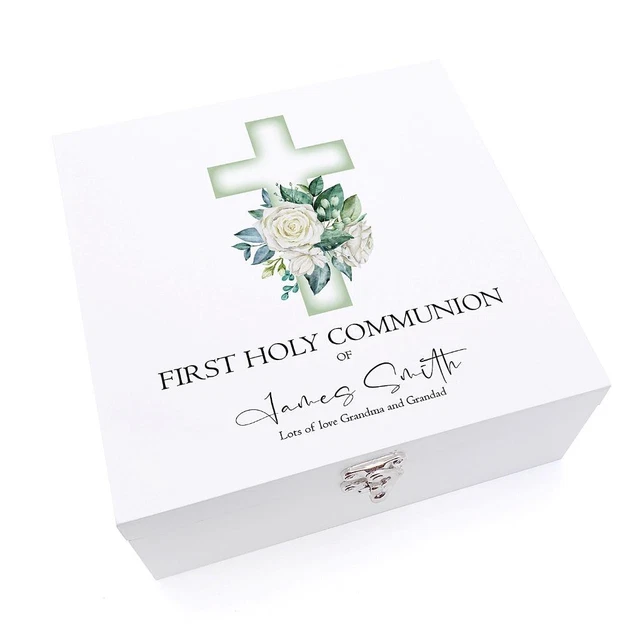PERSONALISED FIRST HOLY Communion Wooden Keepsake Memory Box Green ...
