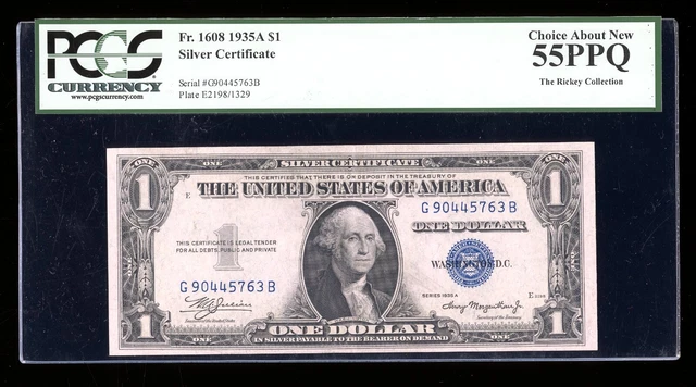 DBR 1935-A Silver Fr. 1608 GB Block PCGS 55 PPQ Serial G90445763B