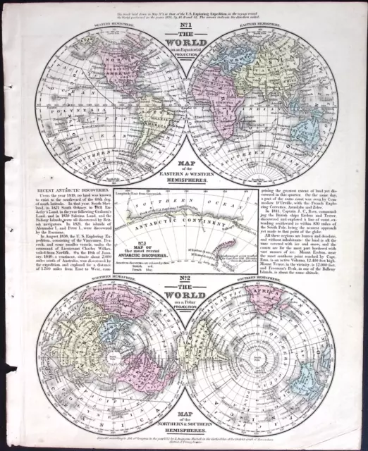 1866 Mitchells School Atlas Map Engraved Illustration ONE PAGE N America WORLD