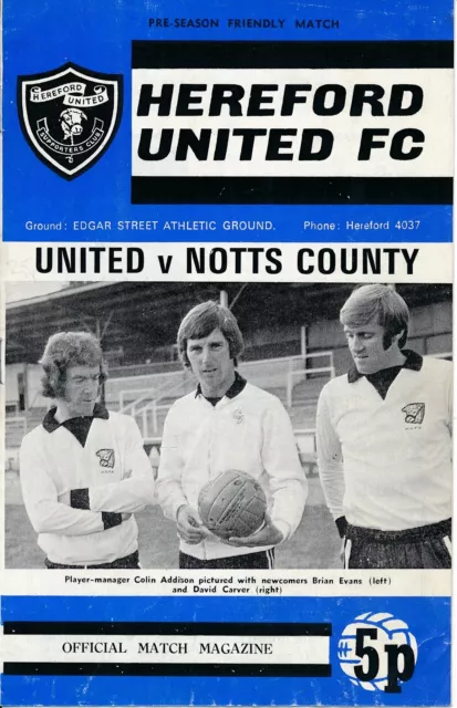 Hereford United v Notts County (Friendly) 1973/1974 - Football Programme