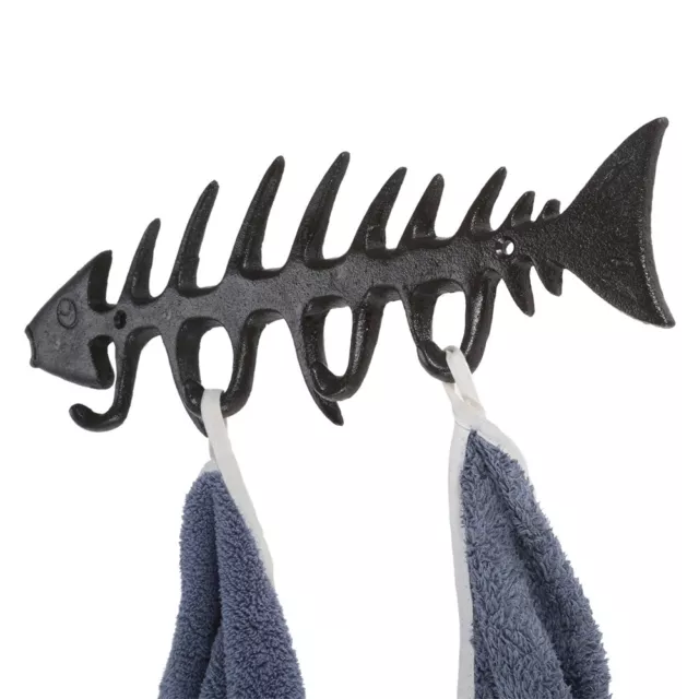HQ Vintage Fish Bone 4 Key Hook Rack Towel Coat Wall Mounted Kitchen Hangers
