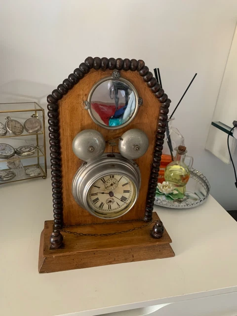 Reloj Despertador Hecho De Mesa Campanas y de Madera, Vintage Hecho a Mano