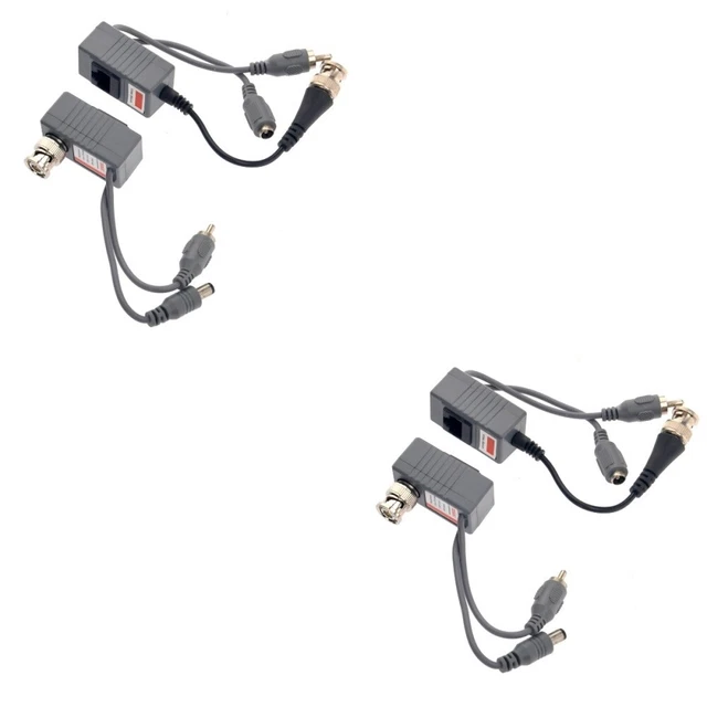 2 Pack RJ45 Video Balun Audio Power Cable Television Transceiver