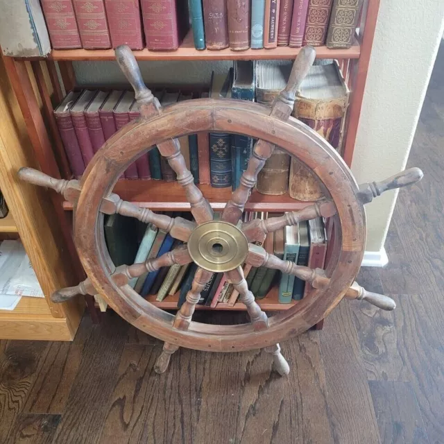 Vintage Nautical Brass Maritime Boat Wooden Ship Wheel 36" Steering Wheel 3ft