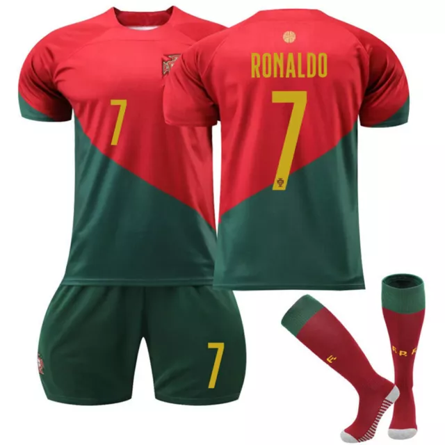 Ronaldo #7 Home Jersey Football Outfits Kids Tops Shorts Socks Set Sportwear-