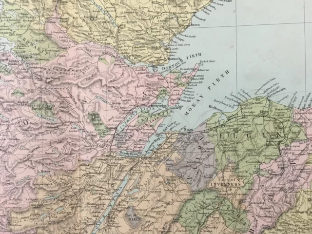 1864 North Scotland Large Original Antique Map by John Bartholomew 69 cm x 54 cm 2