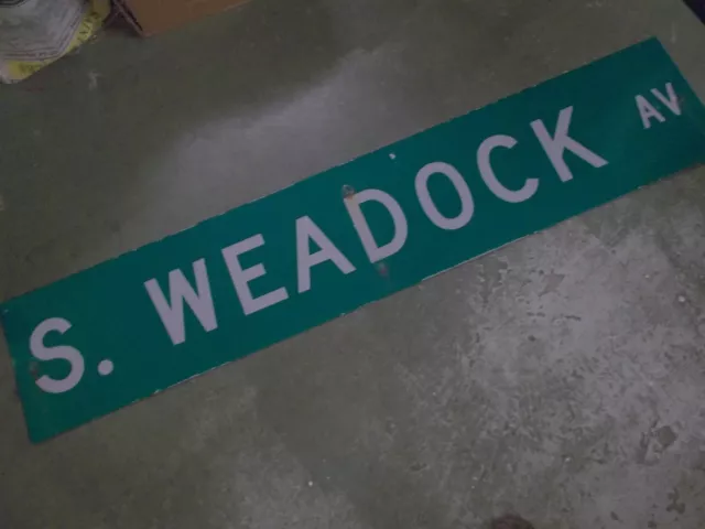 LARGE Original WEADOCK AV Street Sign 60" X 12" White on Green