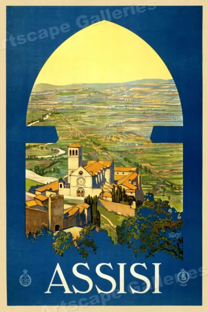 1920s Assisi Italy Vintage Style Italian Countryside Travel Poster - 24x36