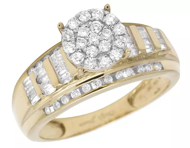 Ladies 10K Yellow Gold Real Baguette Diamond Cinderella Engagement Ring 0.50ct