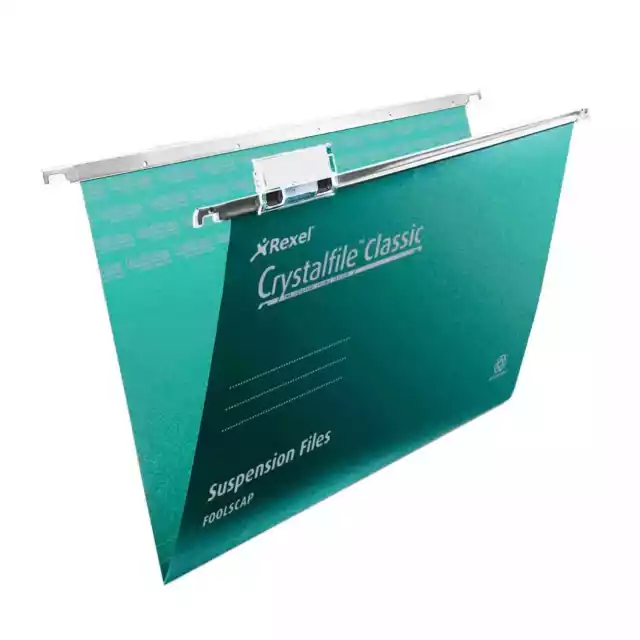 Rexel Crystalfile Classic Foolscap Suspension File 15mm Green (50)