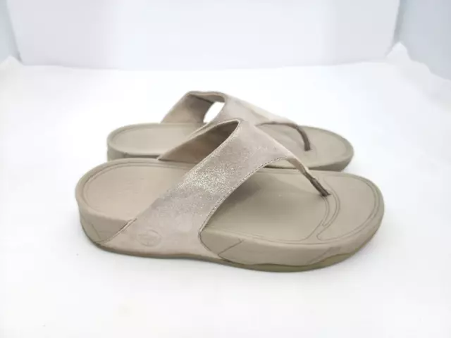 Fitflop Lulu 8 Slip On Shimmer Beige Sparkly Flip Flop Thong Sandals Shoes Used
