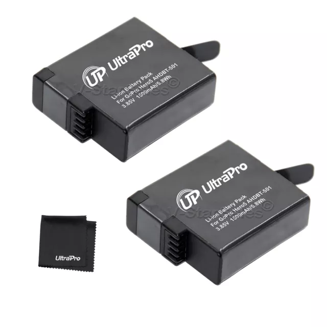 2X AHDBT-501 AHDBT501 1500mAh Replacement Battery for GoPro Hero 5, 6, 7 + BONUS