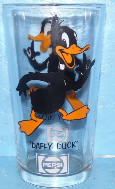 1973 Warner Bros Pepsi DAFFY DUCK Glass BROCKWAY LOGO UNDER NAME Short 5 Inch