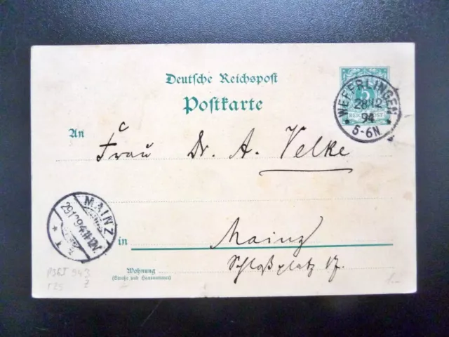 DR-Postkarte P36I, Stempel WEFERLINGEN und MAINZ