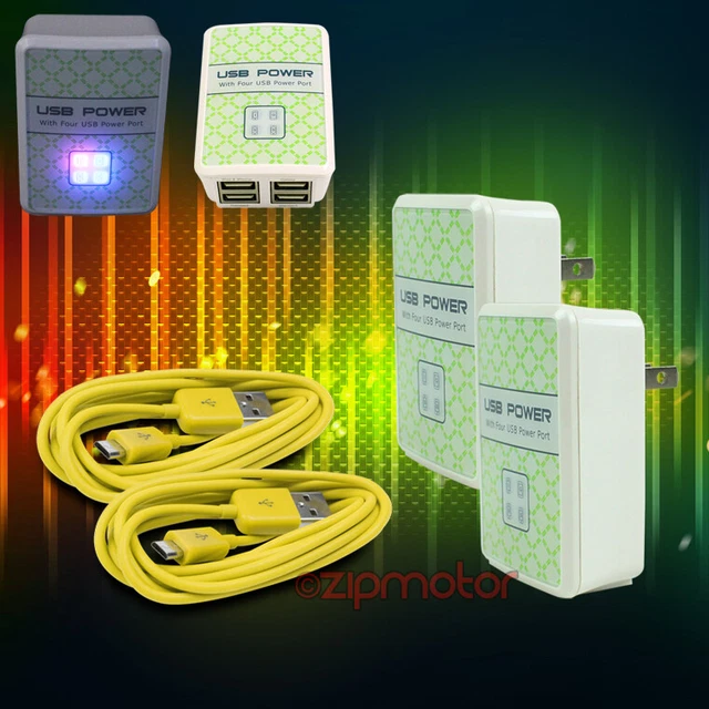 2X 4 Usb Port Hub Wall Adapter+6Ft Cable Power Charger Yellow Galaxy Note Nexus