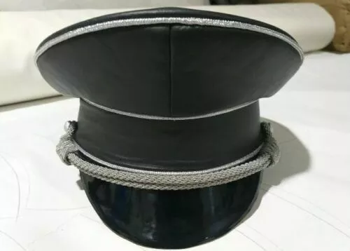 Ww2 German black SS leather with silver piping hat all sizes available