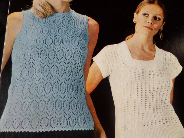 Knitting Pattern Crochet Women Short Sleeved Jumper Tank Top Lacy 34-40" Vintage