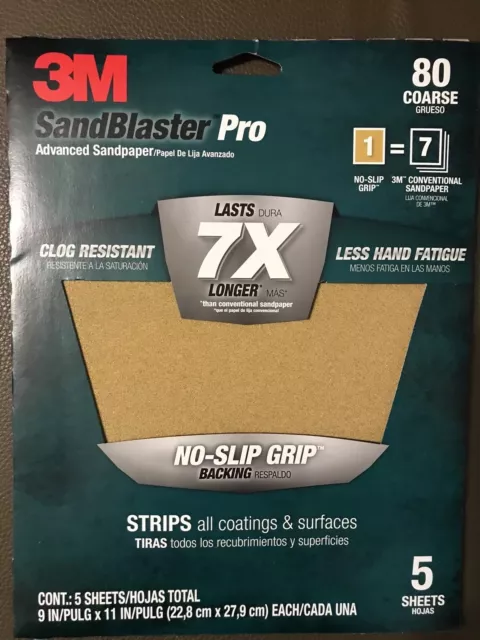 (5 pack) 3M SandBlaster Pro Sandpaper 9”x11” sheets 80 Grit Coarse 7X LONGER