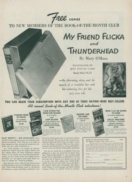 1944 My Friend Flicka Thunderhead OHara Book Of The Month Club Vtg Print Ad L30