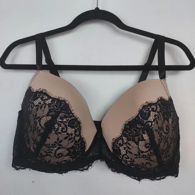 DELTA BURKE BRA Size 20D/42D Black Nude Lace Contour Cup Underwire