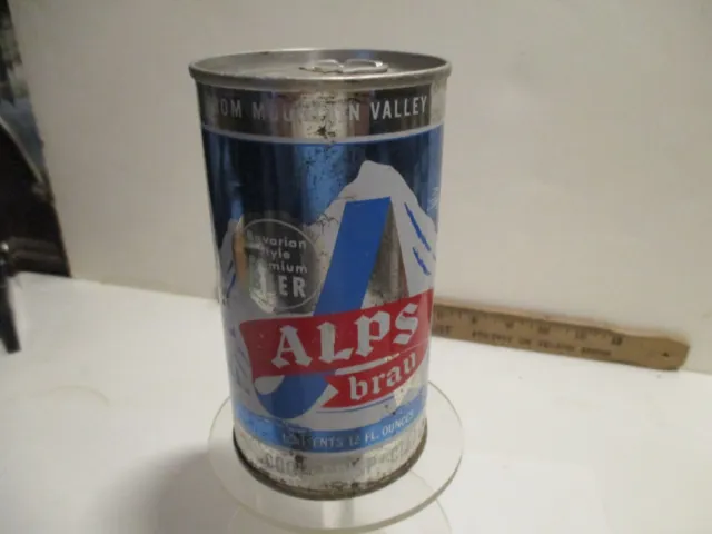 "Alps Brau " 12 Oz Empty Steel Pull Tab Beer Can.  Open Bottom.