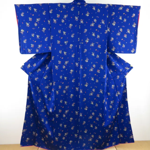 Komon kimono Silk Wildflower pattern Blue 61.4inch Women's