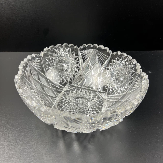 Antique ABP Brilliant Cut Glass SPARTA Pattern 8" Flared Bowl
