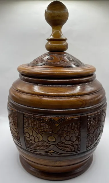 Vintage Wooden Artisan Turned Hand Carved Home Decor Jar/Canister/Vase with Lid