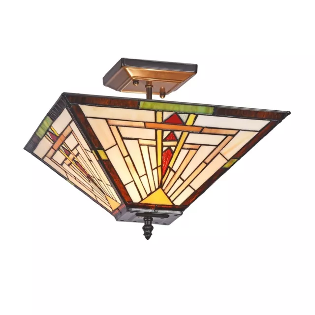 Stained Glass Tiffany Style Semi Flush Ceiling Light Fixture Mission Design