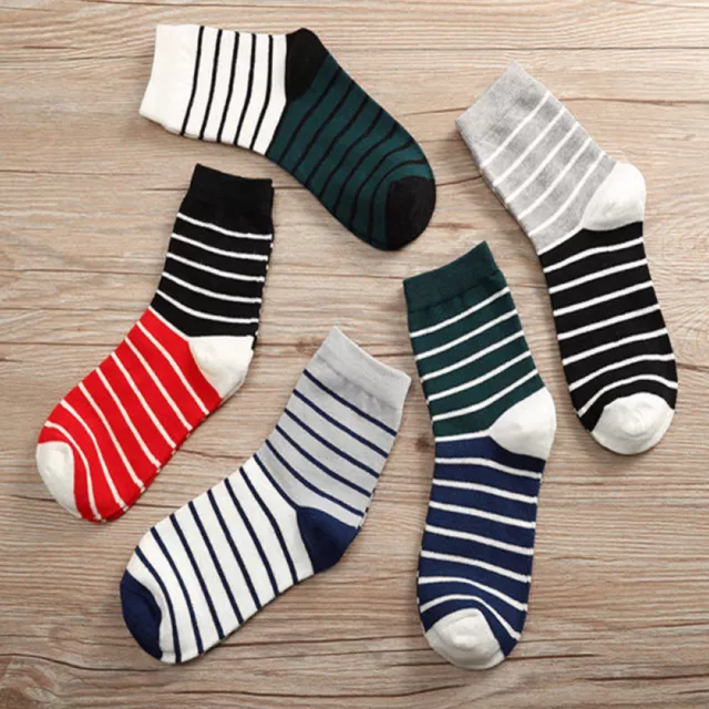 Lot de 5 paires de chaussettes en coton pour hommes à la mode à rayures colorées