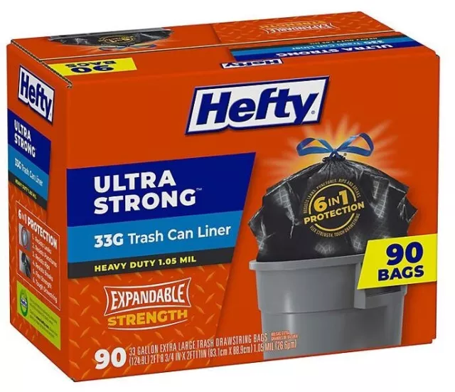 Hefty Ultra Strong Drawstring Trash Bags, Unscented (33 gal., 90 ct.)