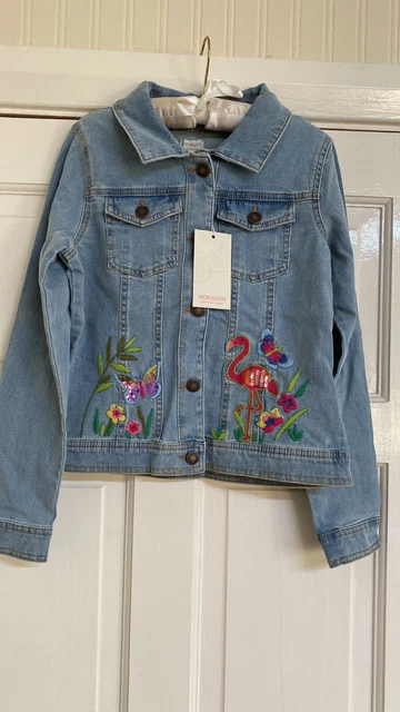 BNWT Monsoon Girls Gorgeous Embroidered Flamingo Denim Jacket 3-4 Years