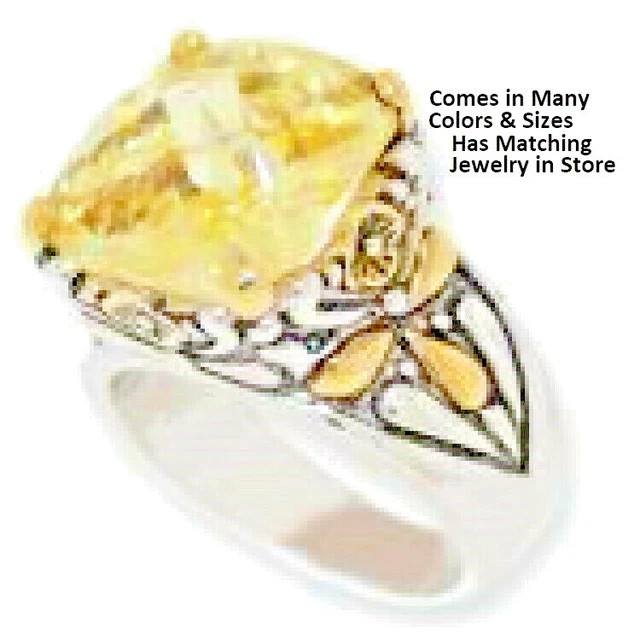 Bague Vintage Art Nouveau En Argent Sterling Avec Ambre Jaune - Taille 58