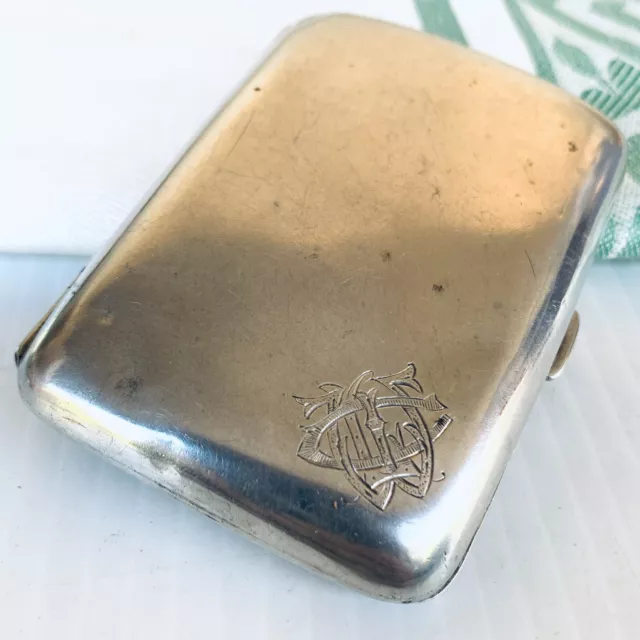 Antique English Sterling Silver Cigarette Case Initial Monogram Birmingham 1905