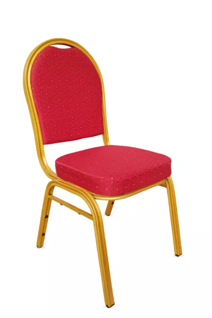 Stacking Metal Banqueting Chairs. Red Gold Round Back. Steel. Catering. Church
