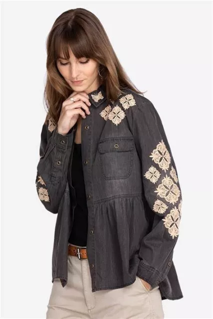 NWOT $245 Johnny Was Jade Nichelle Butterfly Embroidery Top Shirt Jacket M L