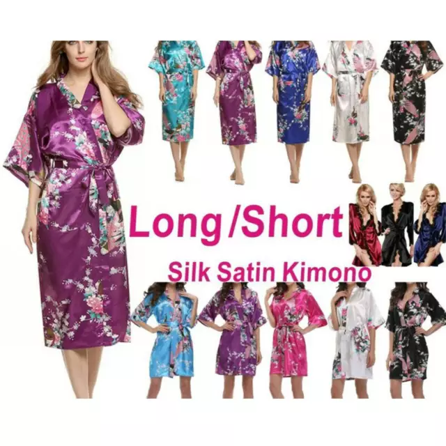 Womens Sexy Nightgown Silk Satin Kimono Robe Wedding Bridesmaid Dressing Gown.﹏