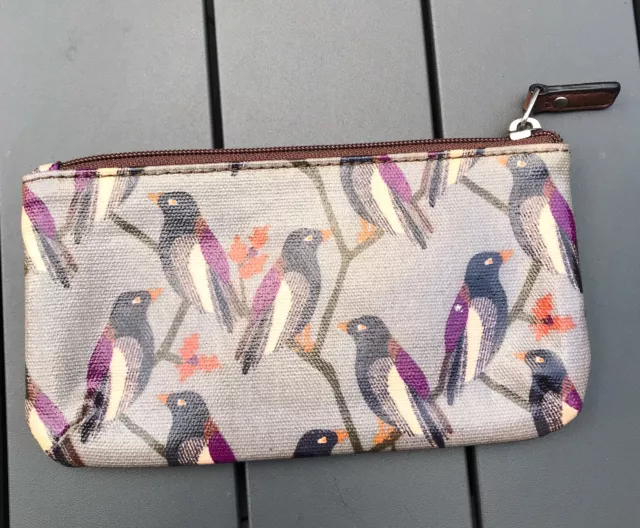 Fossil Key-Per Zip  Birds Coated Canvas Wristlet Wallet Clutch Pouch